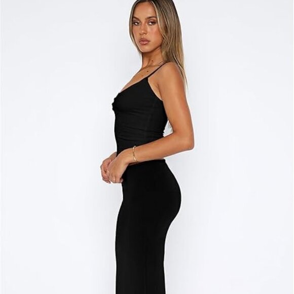Y2K Ruched Crop Top & Mermaid Maxi Skirt Set | Sexy Black Two-Piece Outfit XS - Picture 3 of 5